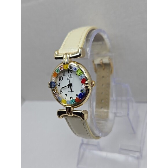 Venice Murano Millefiori Glass Border Womens Quartz Watch Leather New Battery - Picture 2 of 12